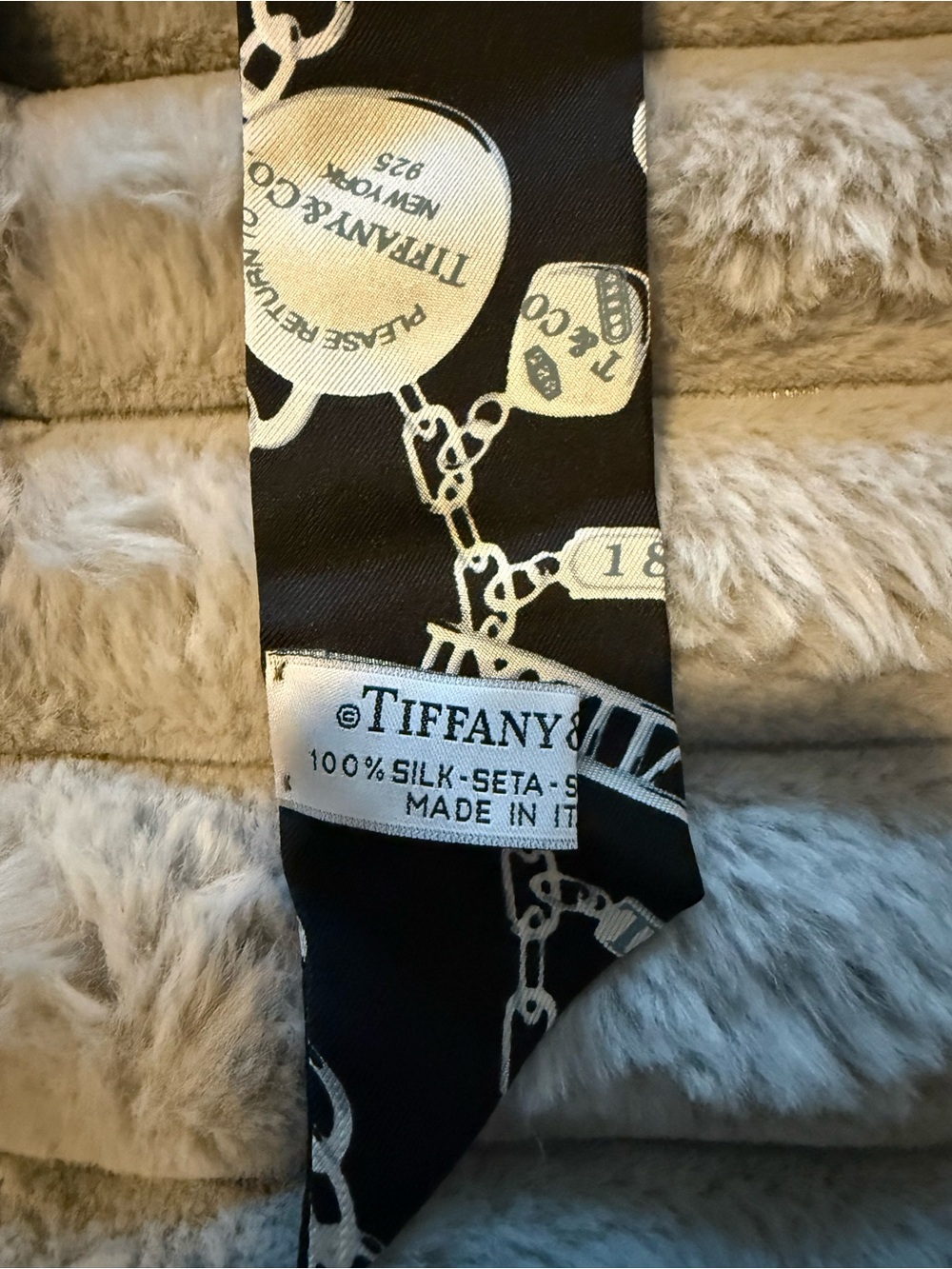 Tiffany & Co. Black and Cream Chain Print Silk Twilly - Picture 2 of 3